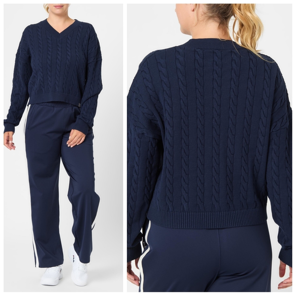 Fila Women’s Baseline Chunky V-Neck Sweater | Navy Blue | Size XL | NWT
